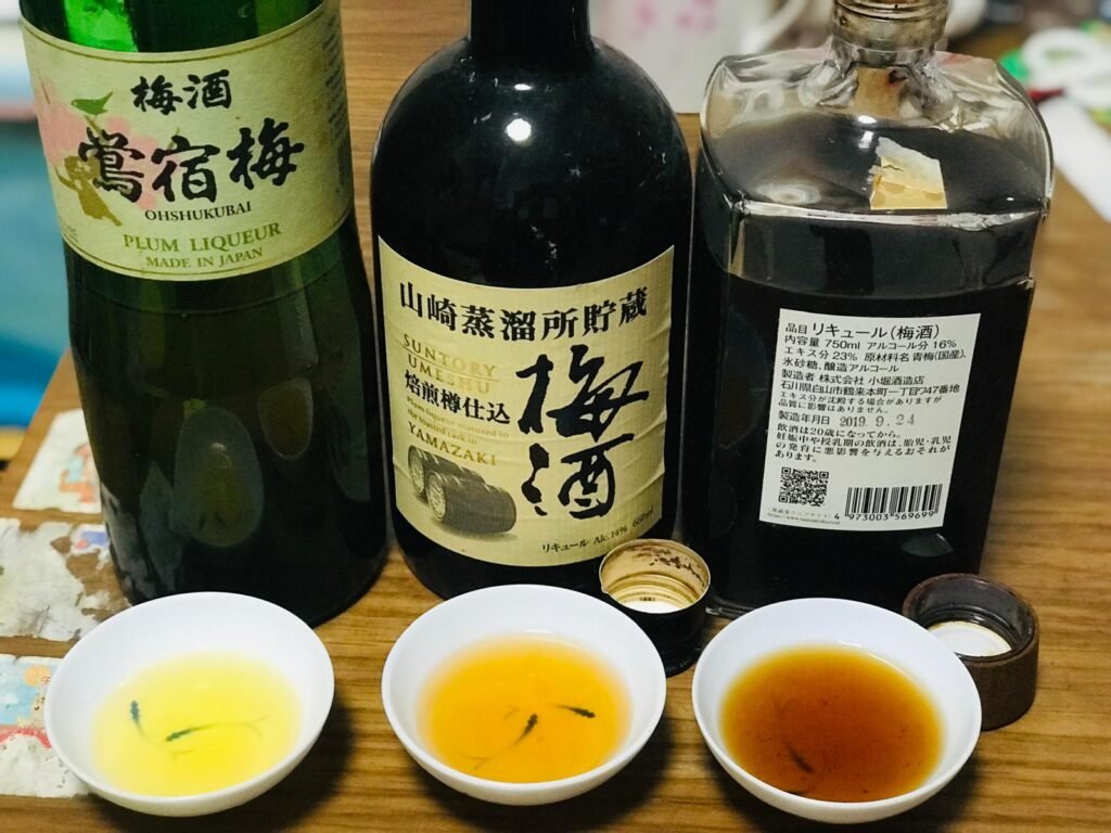 3款已開封解年的梅酒並排照